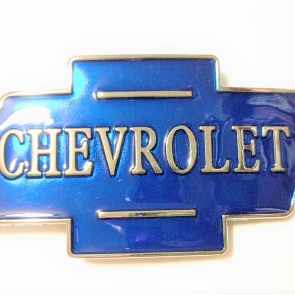 Classic CHEVROLET logo metal Belt buckle blu/chr - Picture 1 of 5
